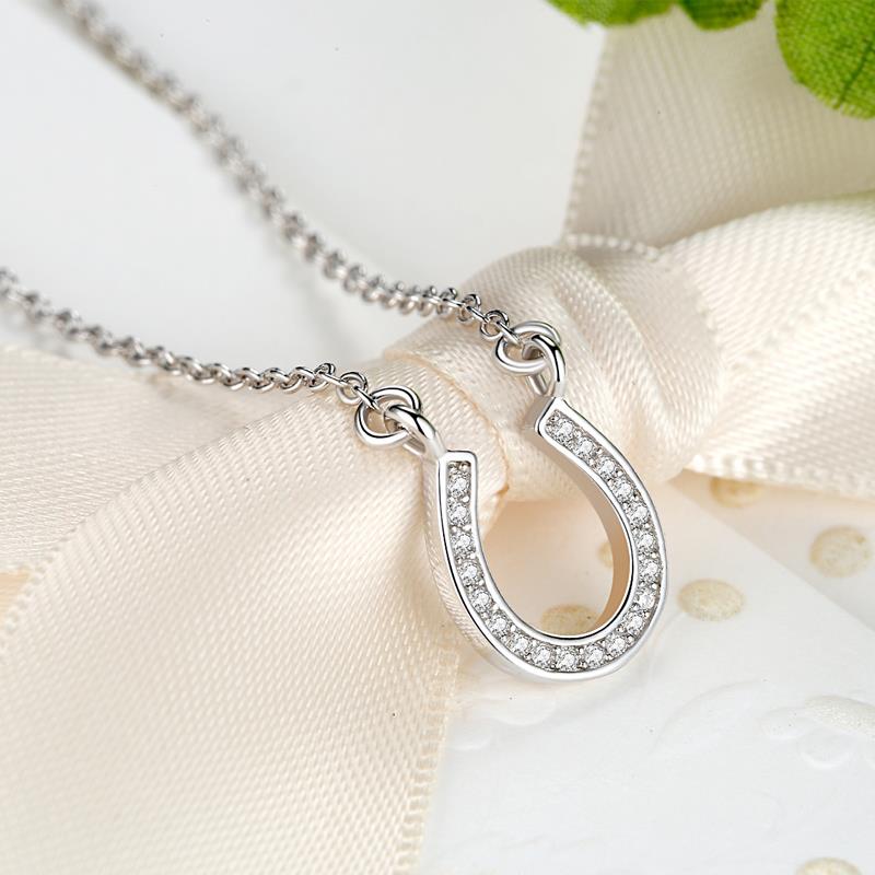 ELESHE 925 Sterling Silver AAA Zircon Necklaces Shiny U Shape Pendants For Women Engagement Choker Fine Jewelry