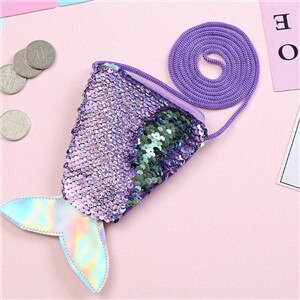 Women Child Mermaid Coin Purse Sequins Wallet Earphone Package Bags 6 Colours: b