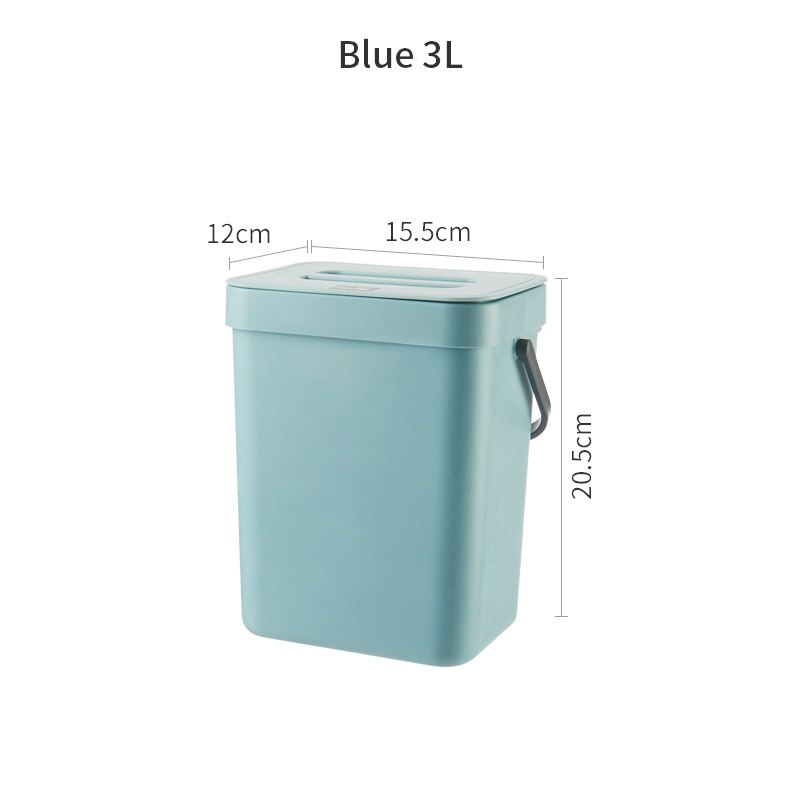 3/5/7L Hanging Trash Can for Kitchen Nordic Wall Mounted Bathroom Trash Bin Wastebasket Toilet Bucket with Cover Ashcan: Gray blue-3L