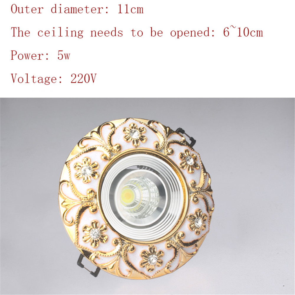 Europeisk luksuriøs diamantbesatt gullgirlander led-downlights 3w 5w 7w for gang, entré, spisestue, 220v innfelte lamper, spotlights: Rosa / Svart