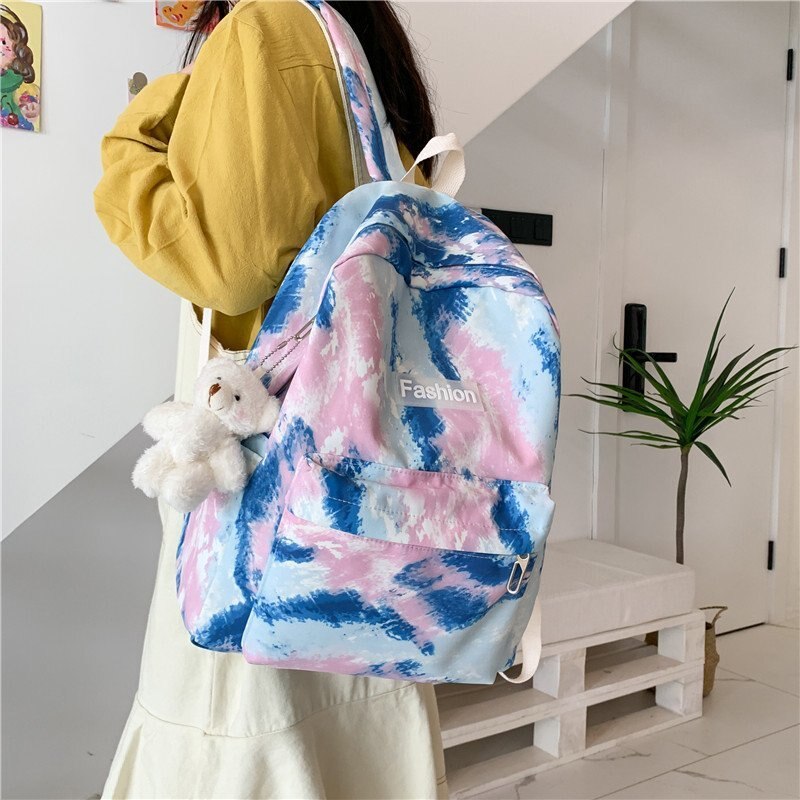 binden-Farbstoff Farben Studenten Rucksack Frauen Preppy Schule Tasche Nylon Wasserdichte Campus Stil Rucksack Weiblichen Reise Rucksäcke Damen