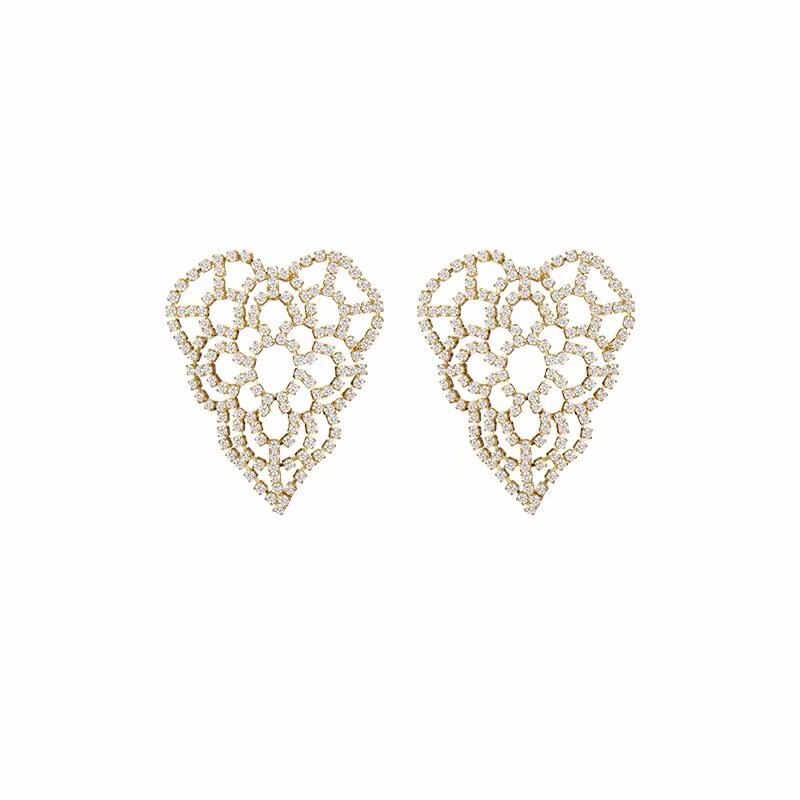 Pendientes ahuecados con diamantes de imitación para mujer, aretes con de corazón, a la , dorados, plateados, para oficina, nueva simétrica