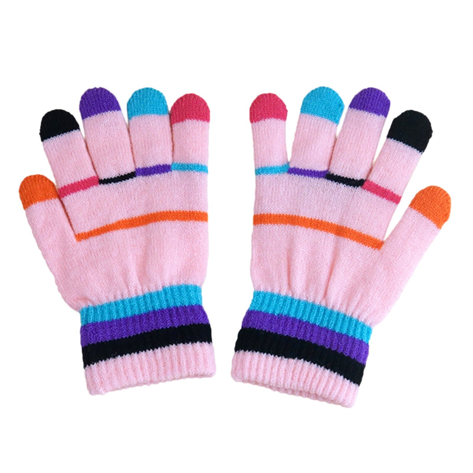 Plus enfants mignon hiver cachemire couleur unisexe garçon filles imprimé tricoté tricoté gants: Pink