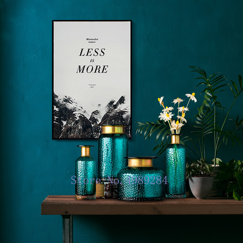 Modernt nordiskt transparent glas guld konkav ormblomma vas vardagsrum blomsterarrangemang hydroponics heminredning