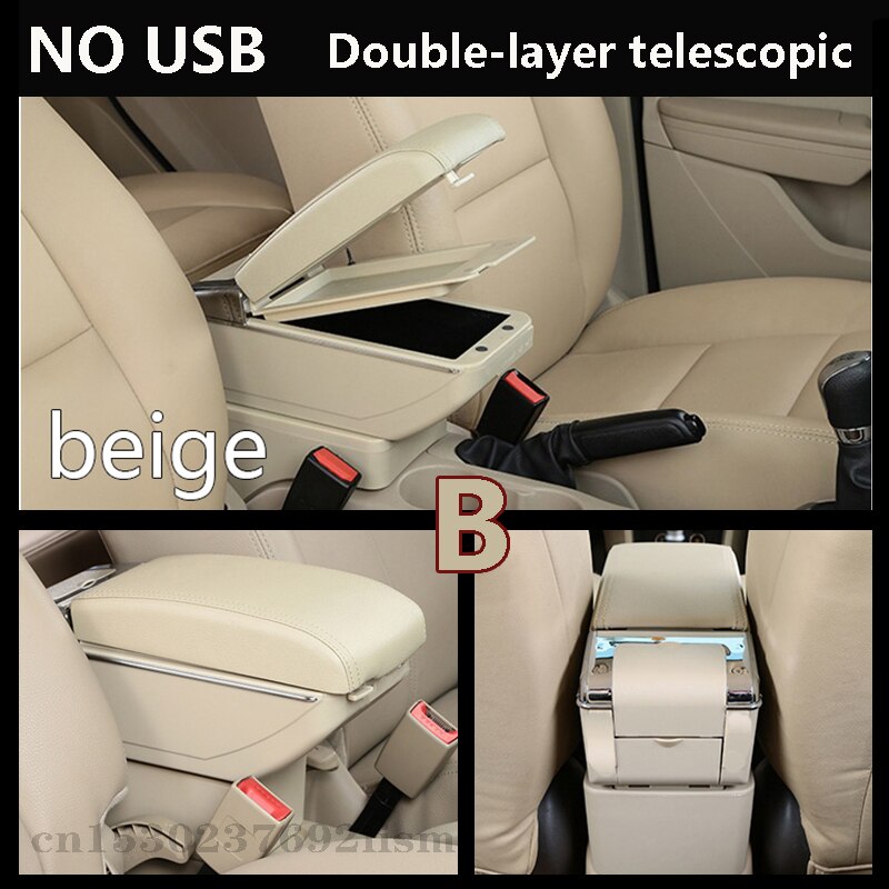 Para MINI Cooper R50 R52 R53 R56 R57 R58 F55 F56 F57 compatriota R60 F60Central reposabrazos caja de almacenamiento de accesorios de modificación: B  beige  No USB