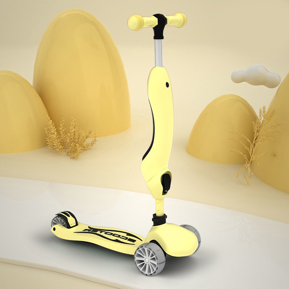 Children's Scooter Sitting And Standing Sliding 2 In 1 With 4 Wheel Sitting 1-8 Years Old Scooter Baby Foldable Colorful Scooter: yellow