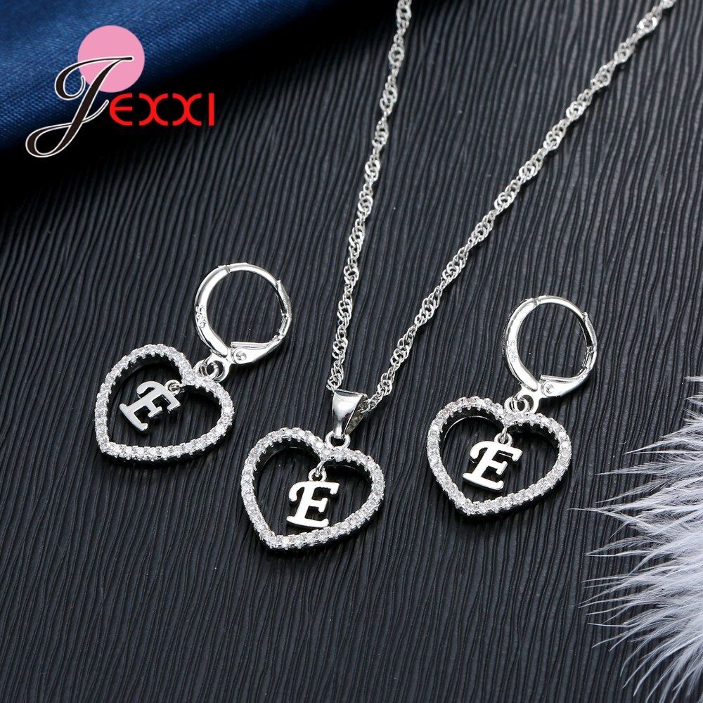 Buchstabe A bis Z Herz bilden Anhänger Halskette Ohrringe setzt Für Hochzeit Engagement Schmuck Echt 925 Sterling Silber Schmuck