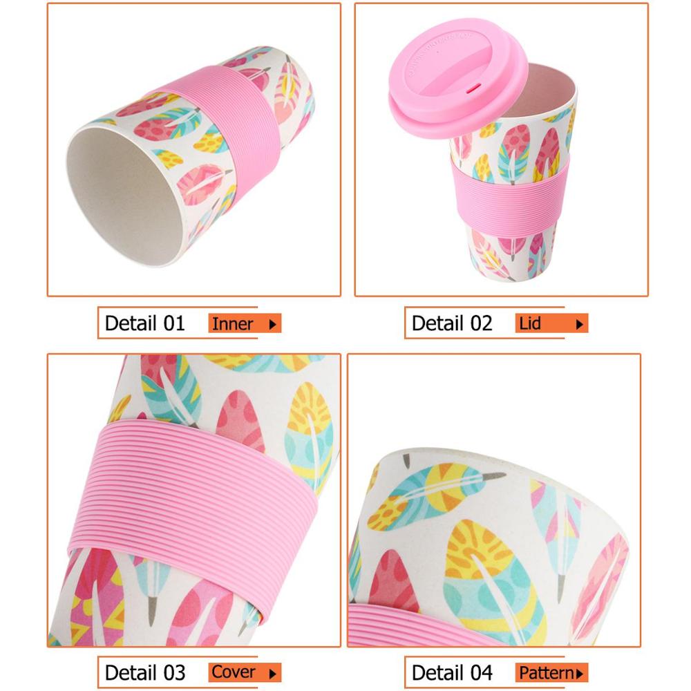 400ml Reusable Bamboo Fibre Coffee Cup Coffee Tea Mug Wheat Straw Travel with Silicone Lid