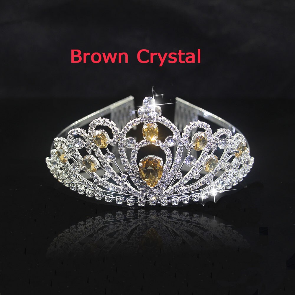 AINAMEISI 5 colors Crystal Tiaras Hair Accessories Gold Crowns Girls Headpiece Wedding Bridal Crown Hair Jewelry: silver Brown