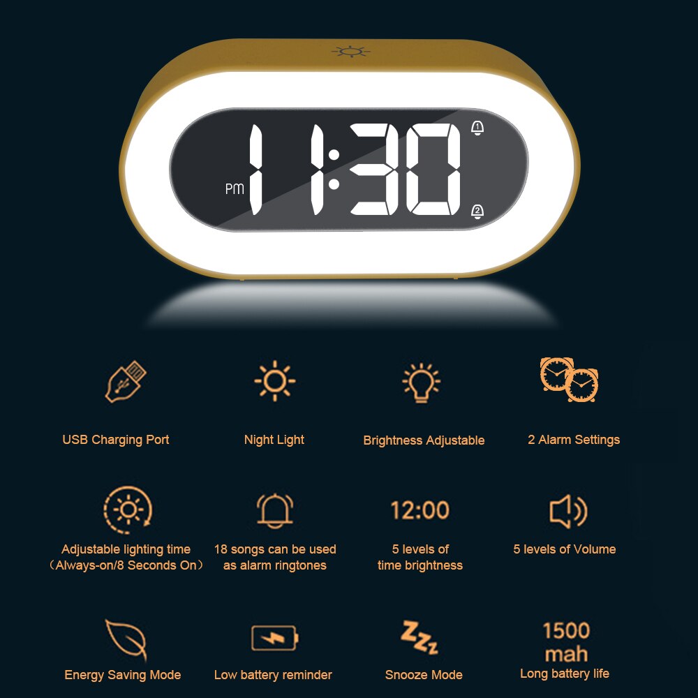 Muziek Tafel Klok Usb Aangedreven Nachtlampje Met Touch Snooze Elektronische Desktop Klok Digitale Wekker