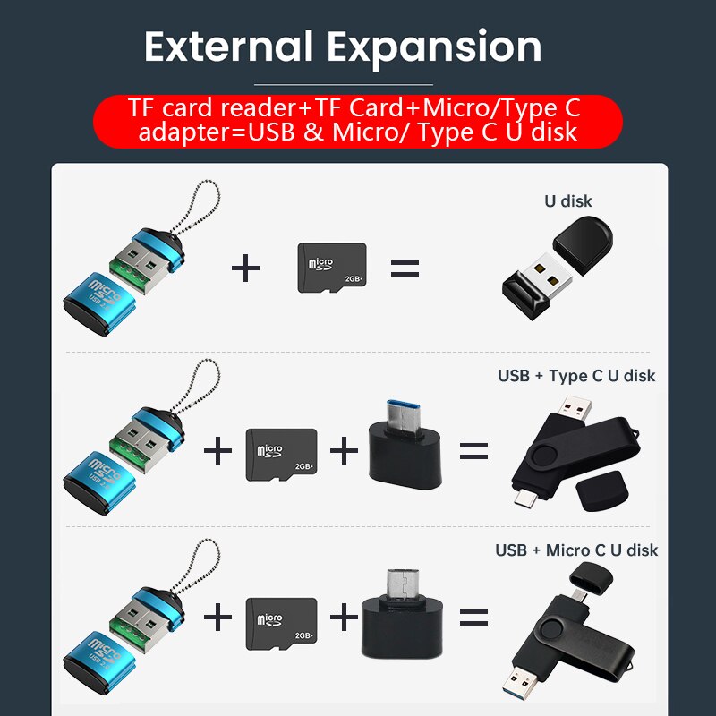 2Pcs Mini Usb Tf Sd Micro Reader Geheugenkaart Otg Type C Adapter Voor Auto Camera Laptop Notebook T flash Usbc Converter Sleutelhanger