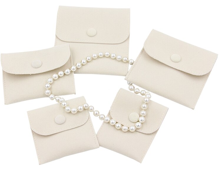 Umschlag samt Schmuck Tasche mit Snap Lagerung Tragbare Weiche Lint Samt Flanell Armband Halskette Tasche: beige / 8x8cm