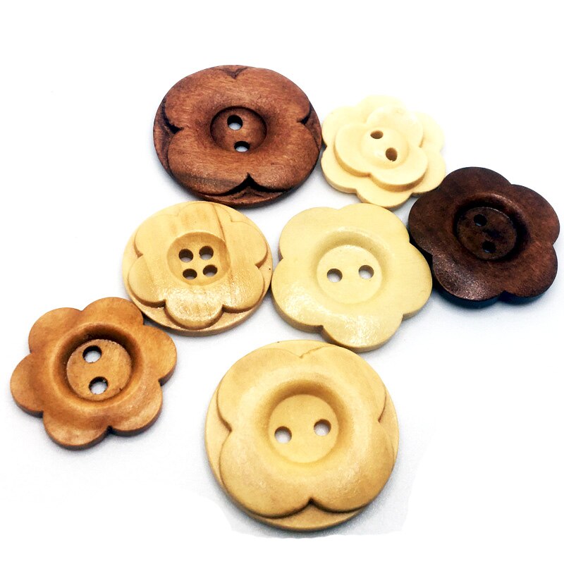 Botones de madera para manualidades, botones decorativos de 2 agujeros con forma de flor Vintage, para manualidades, álbum de recortes, ropa, SC280, 23-30mm, 30 unids/lote