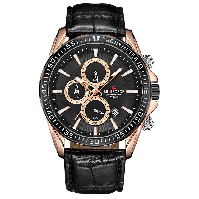 Mannen Horloge ARMIFORCE Luxe Heren Lederen Sport Horloges Quartz heren Horloge Mannelijke Datum Waterdicht Klok Relogio Masculino: Rose Gold Black