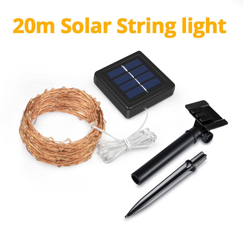 5/10/20m jul led ljus dekoration utomhus solenergi sträng ljus usb krans fairy lights bröllopsfest belysning: 20m solar led strängar / Vit