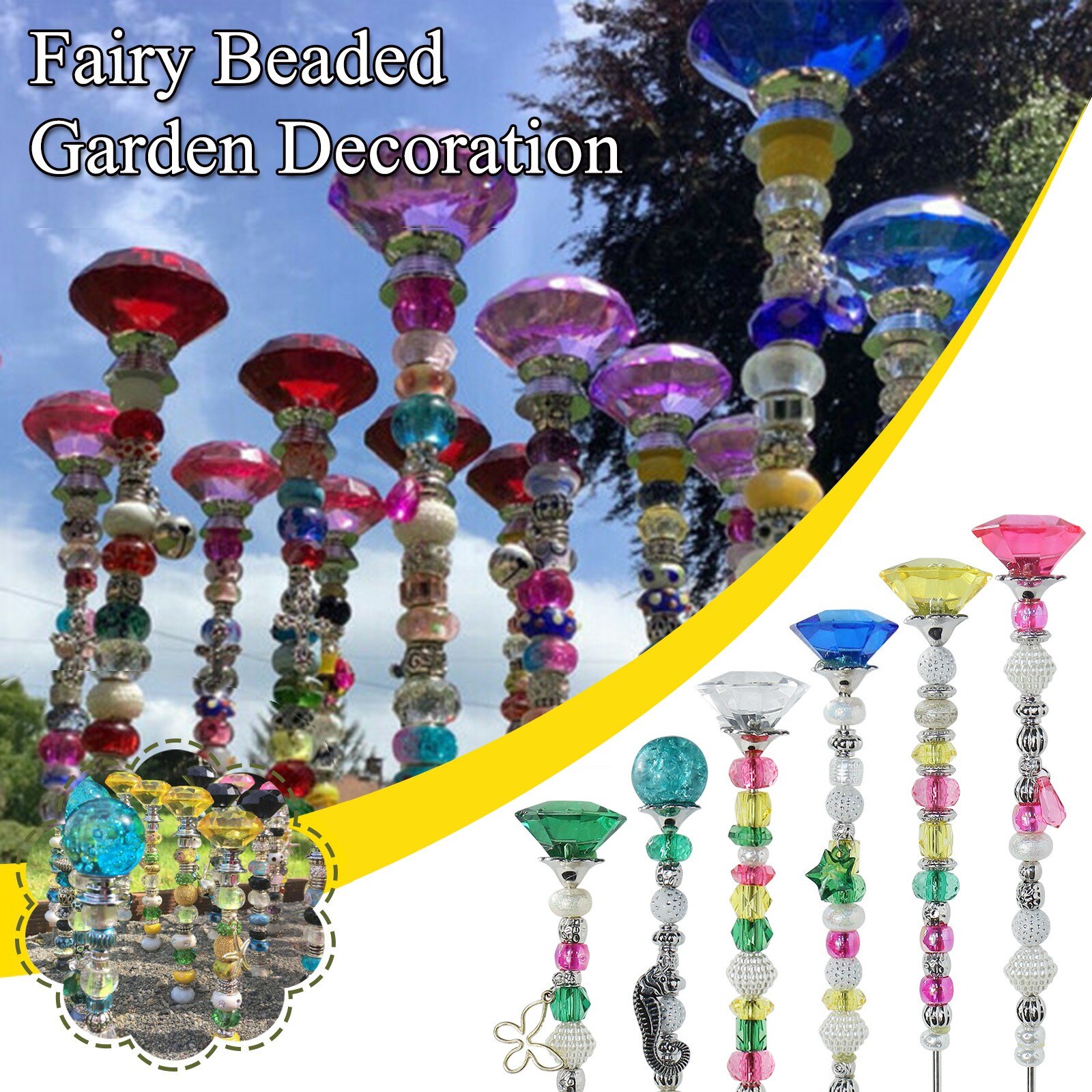Piquets de jardin de rêve perlés, d'extérieur pour enfants, décoration de cour colorée en cristal arc-en-ciel