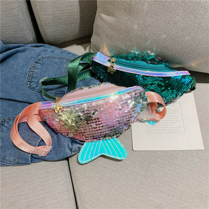 Single ShoulderKids Girls Sequin Waist Bags Chest Bag Mobile Coin Purse Glitter Mermaid Crossbody Bag Handbag Wallet Bag