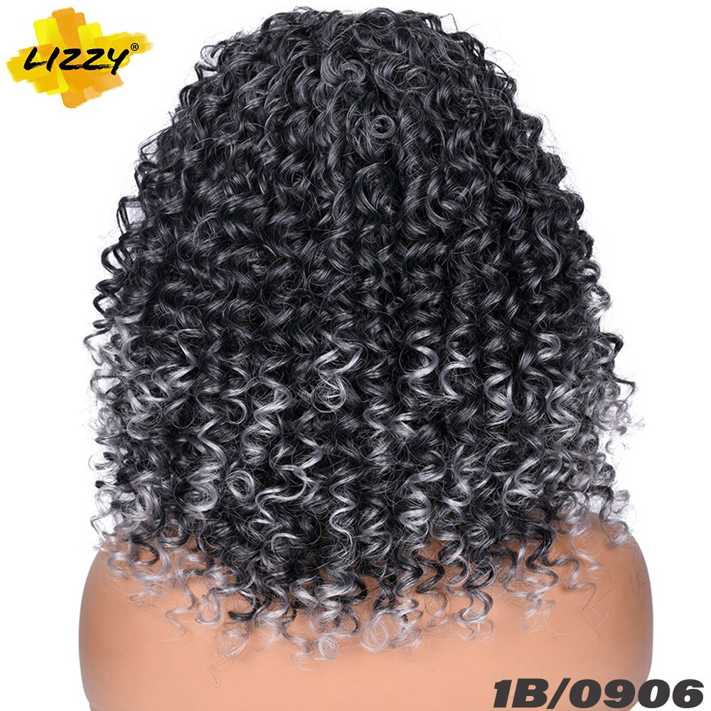 Kort Haar Synthetische Pruik Krullend Afro Pruiken Voor Zwarte En Witte Vrouwen Omber Lijmloze Natuurlijke Hoge Temperatuur Krullen 14Inch lizzy: 0906