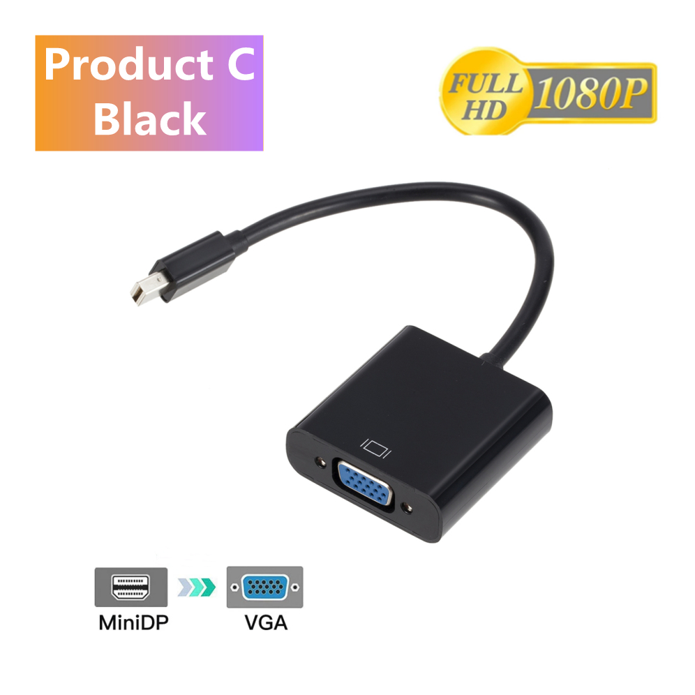 Grwibeou 3 w 1 Mini DP DisplayPort na HDMI VGA DVI Adapter Mini DP konwerter kabla dla MacBook Pro Air Mini DisplayPort: Product C Black