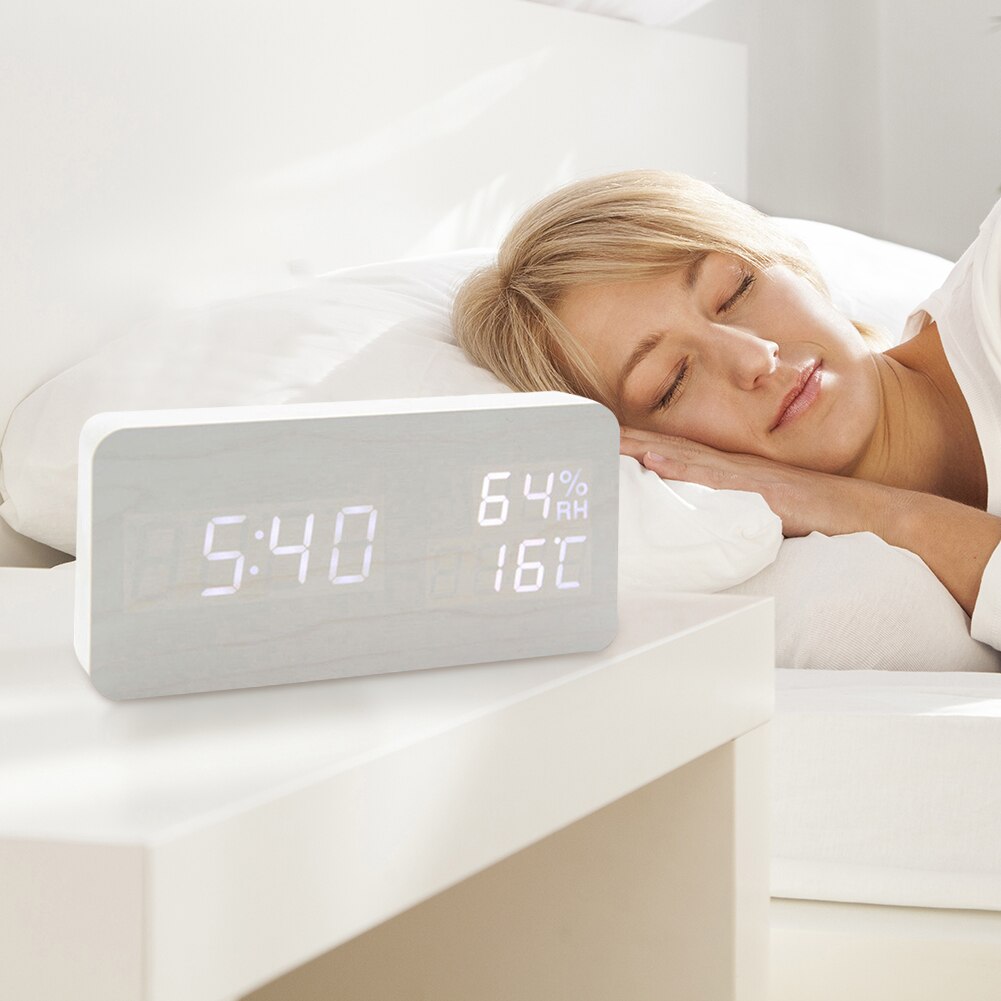 Wood Block LED Digital Clock Night Lights Smart Adjustable Multifunction Electronic Alarm Clocks Desktop Clocks