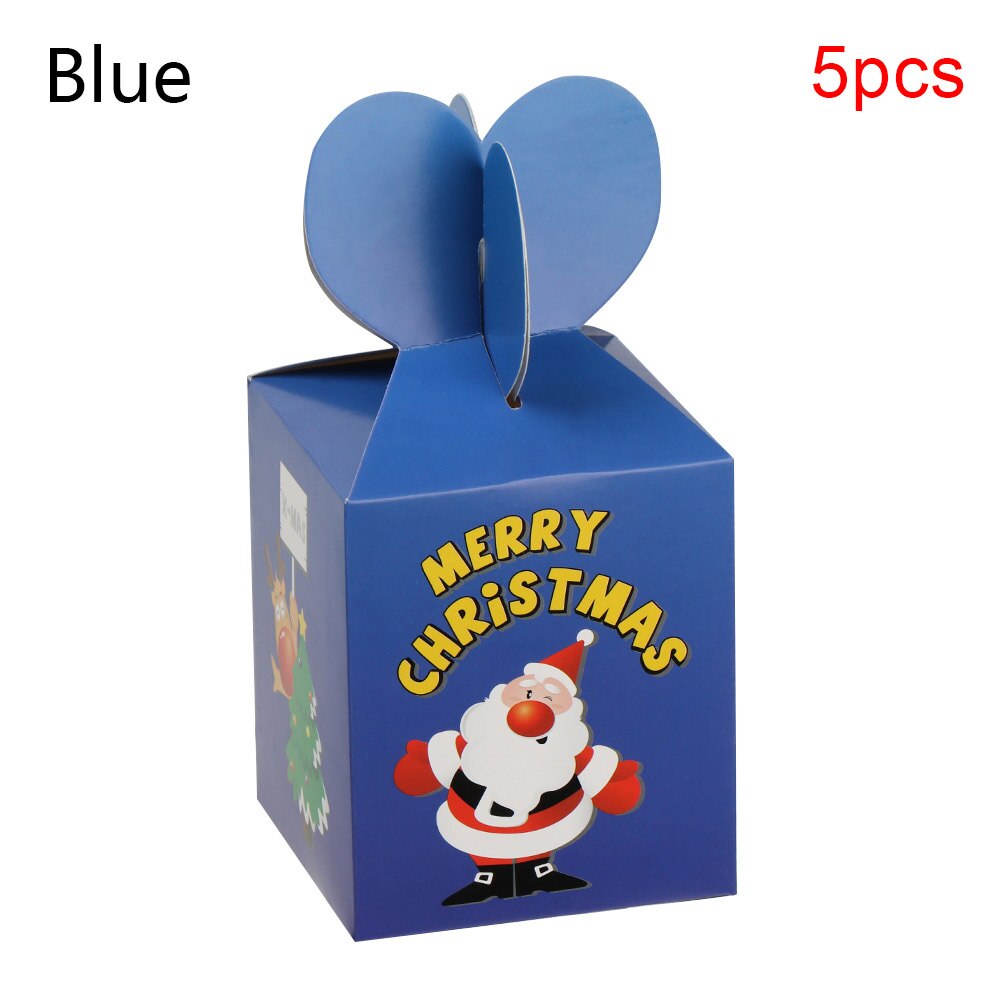 5 stk / sæt glædelig jul slikpose taske juletræskasse papir æblekasse slikpose containerforsyning dekoration: Blå