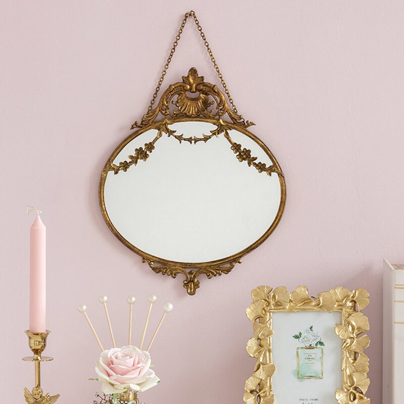 Aesthetic Art Mirror Hanging Living Room Decorative Japanese Gold Frame Antique Mirror Hallway Deco Chambre Room Decor