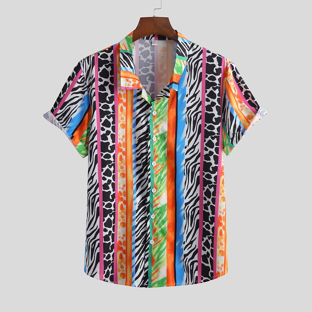 Camisa de manga corta con estampado de de para hombre, blusa informal, para playa camisa hawaiana,: Naranja / XXXL