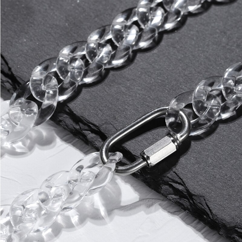 Peri&#39;sBox Silver Color Carabiner Chunky Chain Necklaces Transparent Acrylic Chains Necklace for Men Hip Hop Necklace