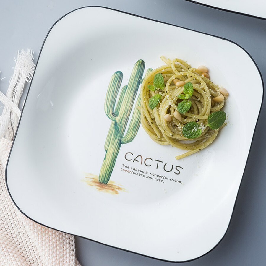 1 Pcs Square ceramic plate Ceramic Dinner Set Porcelain Dessert Plate Steak Salad Snack Cake Plates Tableware Cactus square dish