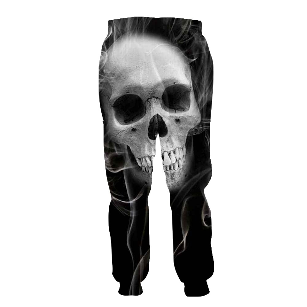 White smoke skull print fun men's 3D sweatpants