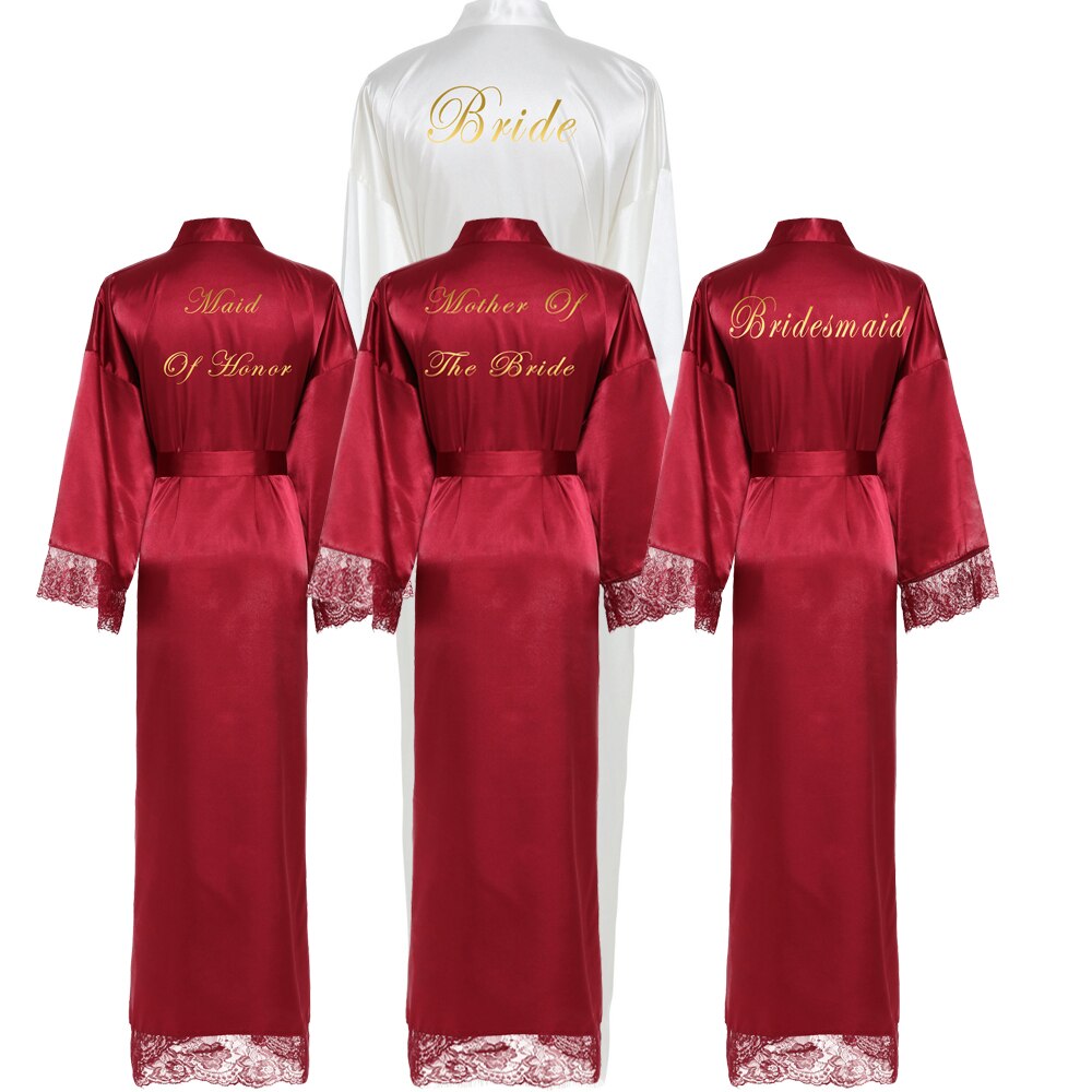 Silk Satin Lace Robes White Bridesmaid Bride Robes Bridesmaid Robes Wedding Long Robe Bathrobe