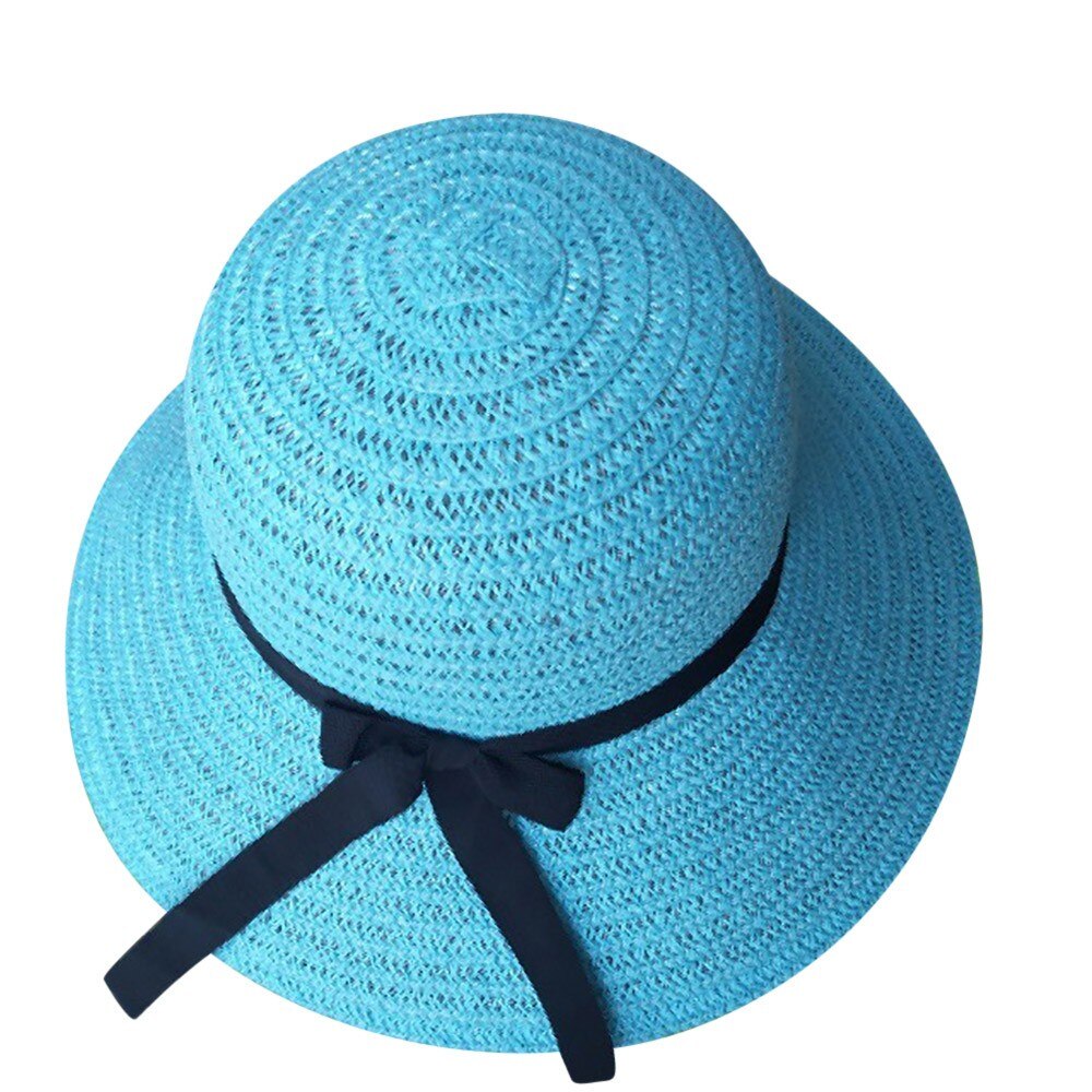 Hat floppy foldbar dame damer strå strandsol sommerhat beige bred skygge: Blå