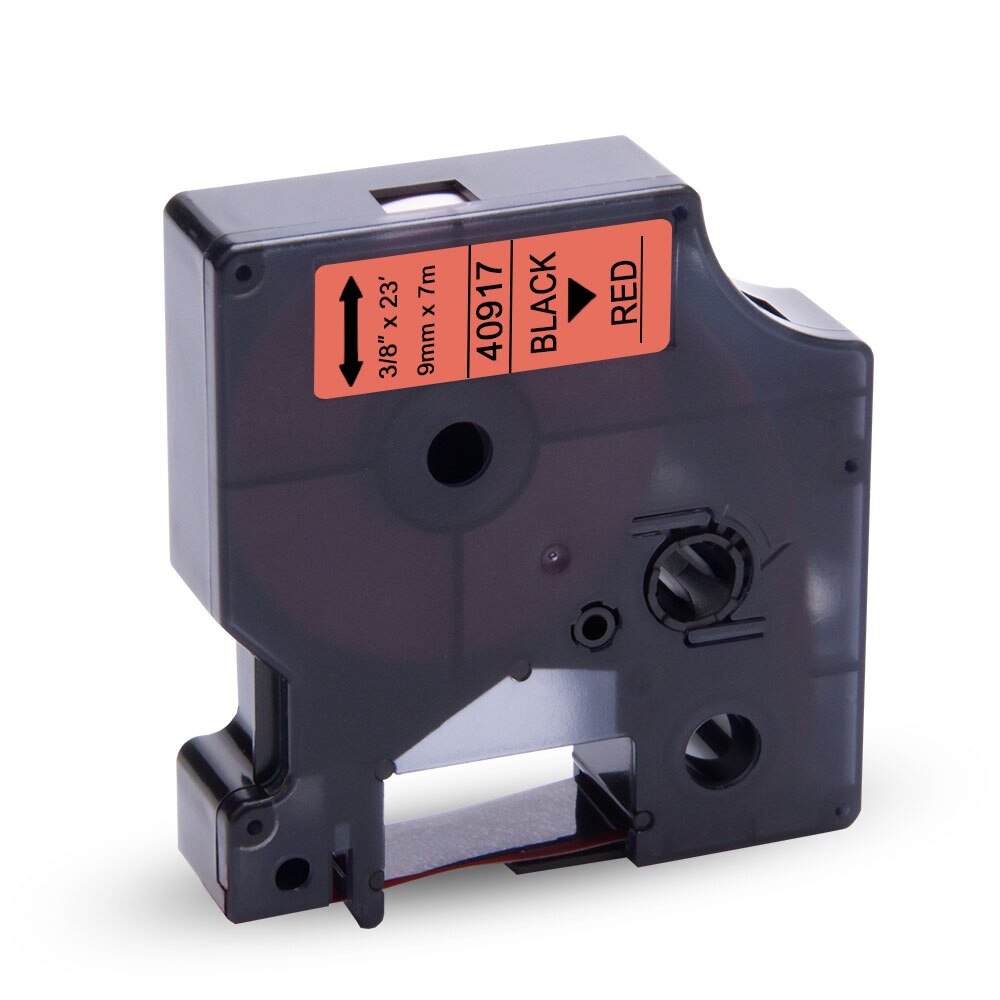 Uniplus 40910 40913 40916 40917 40918 40919 40921 etiketmaskine til dymo  d1 lm260d pnp etiketprinter 9mm blå rød gul tape: Sort på rød