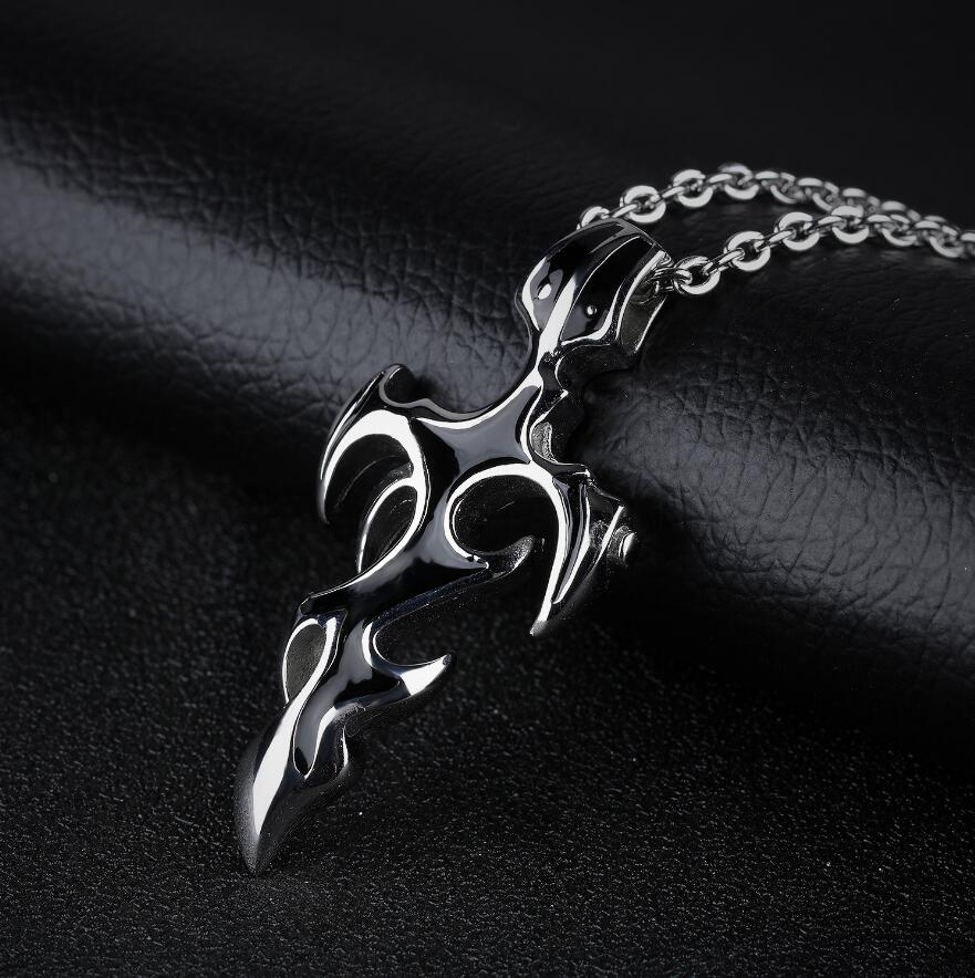 Chinese Style Sword Symbol Pendant Necklace for Men Cross Jewelry Titanium Steel Necklace Cowboy Anti Allergy Boyfriend