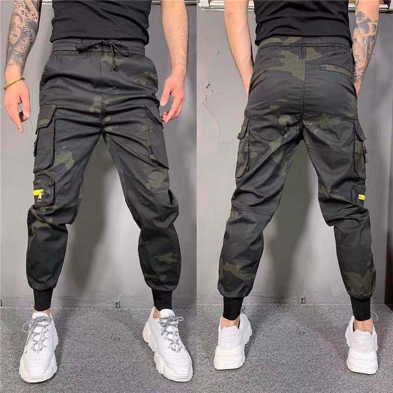 Idopy heren camouflage harem joggingbroek met meerdere zakken, elastische tailleband en trekkoord, street hiphop cargobroek voor heren