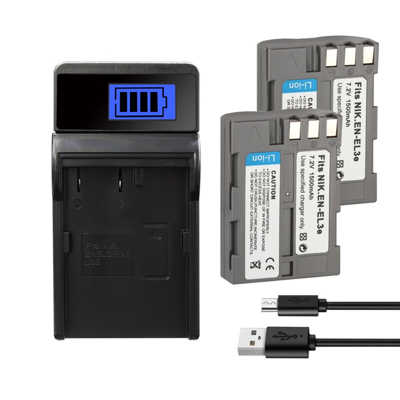 EN EL3e ENEL3e Batteries for Nikon D30 D300s D50 D70 D70S D100 D200 D300 D800 V1 MB-D11 MB-D12 MH-18A 1500mAh Camera Battery: 1Charge 2Battery