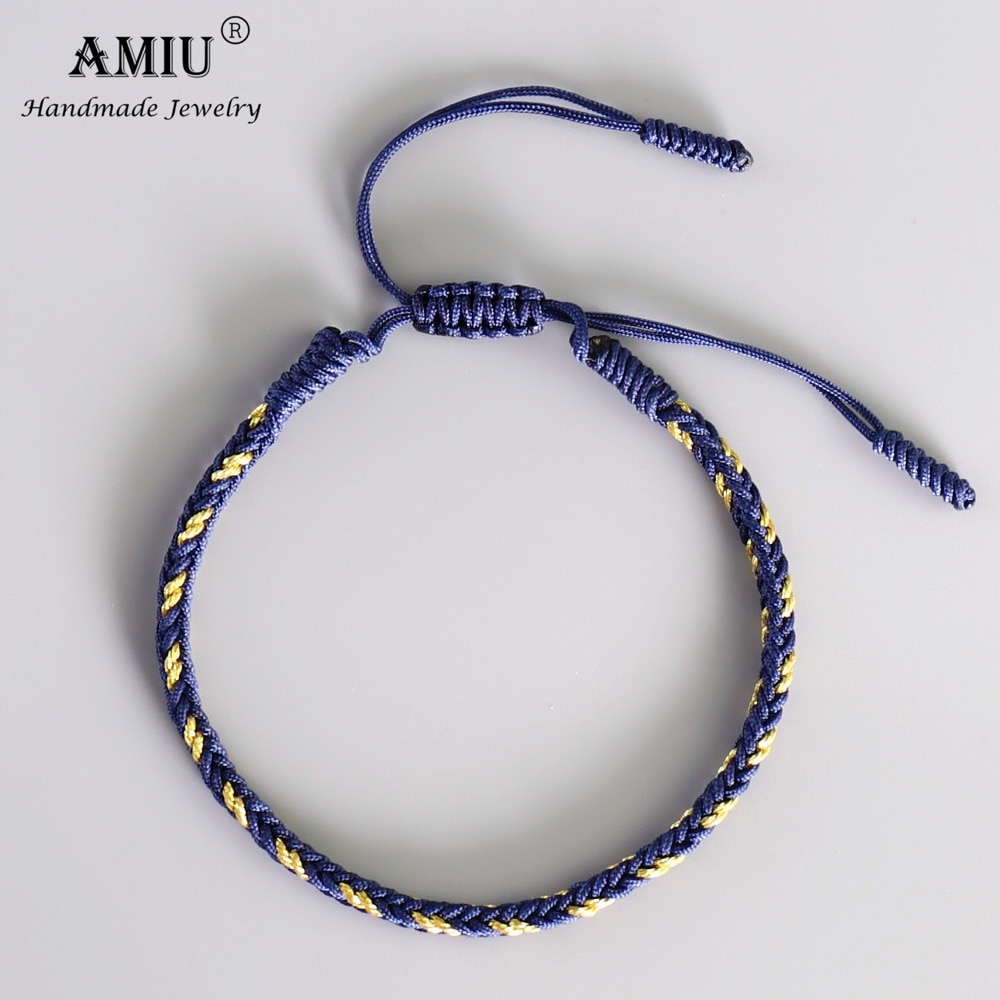 AMIU-Pulseras budistas tibetanas multicolores para mujer y hombre, brazaletes hechos a mano de nudos, cuerda de macramé, pulsera de la suerte