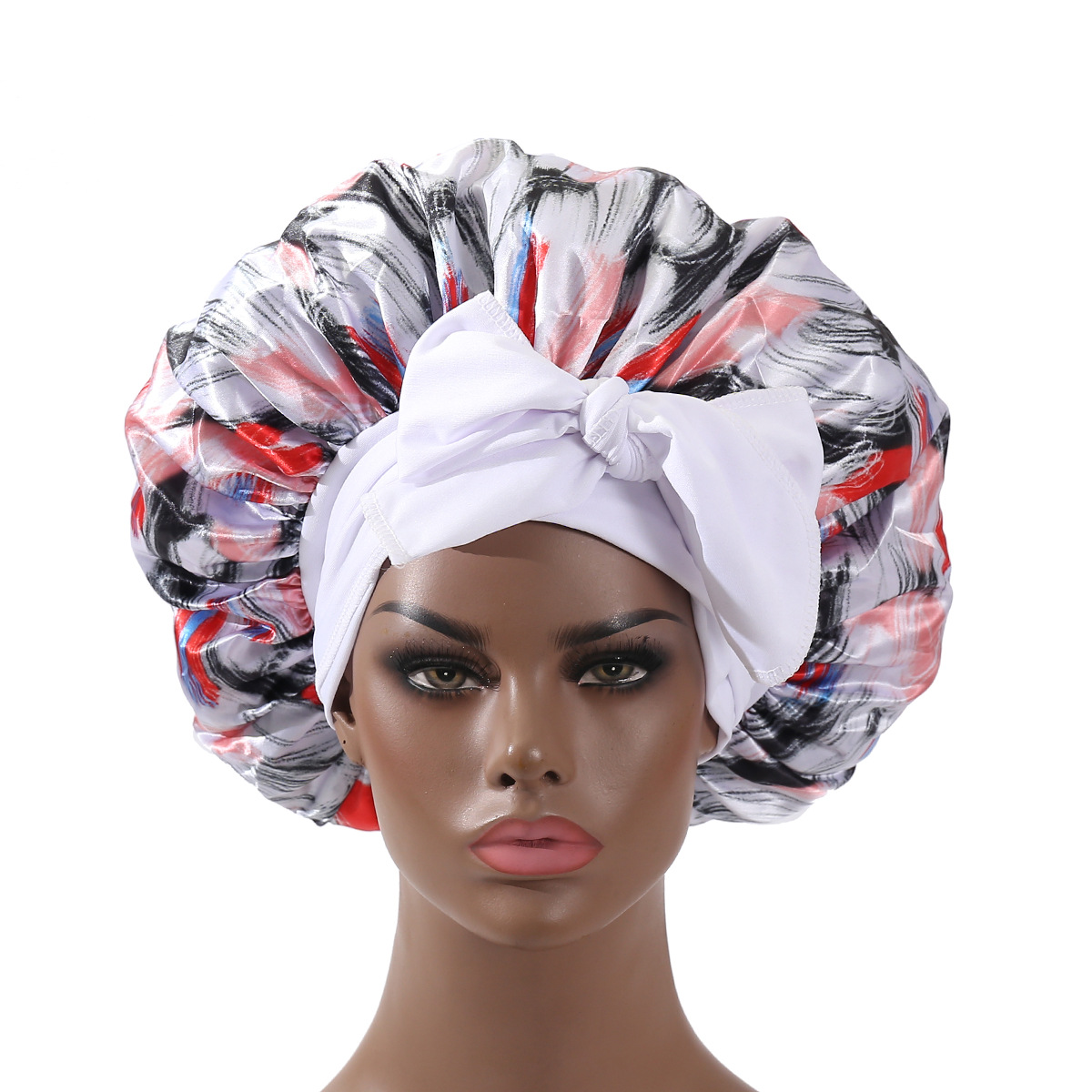 Extra Large Satin Bonnet Long Tail African Style Print Bonnets for Women Shower Cap Womans Hats Hair Bonnet for Sleeping: black
