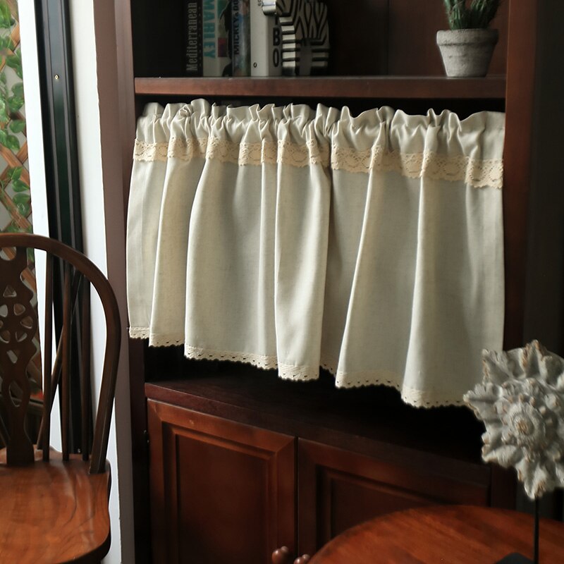 finished curtain for kitchen caffee curtain cotton linen lace curtain short