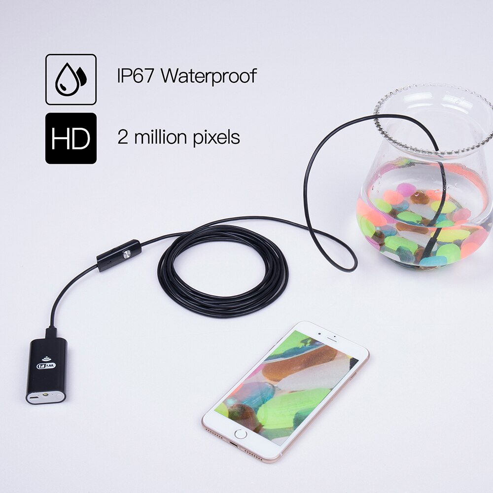 Cámara endoscópica Wifi 8MM 2/5M impermeable suave Cable de inspección cámara USB endoscopio IOS endoscopio para iphone