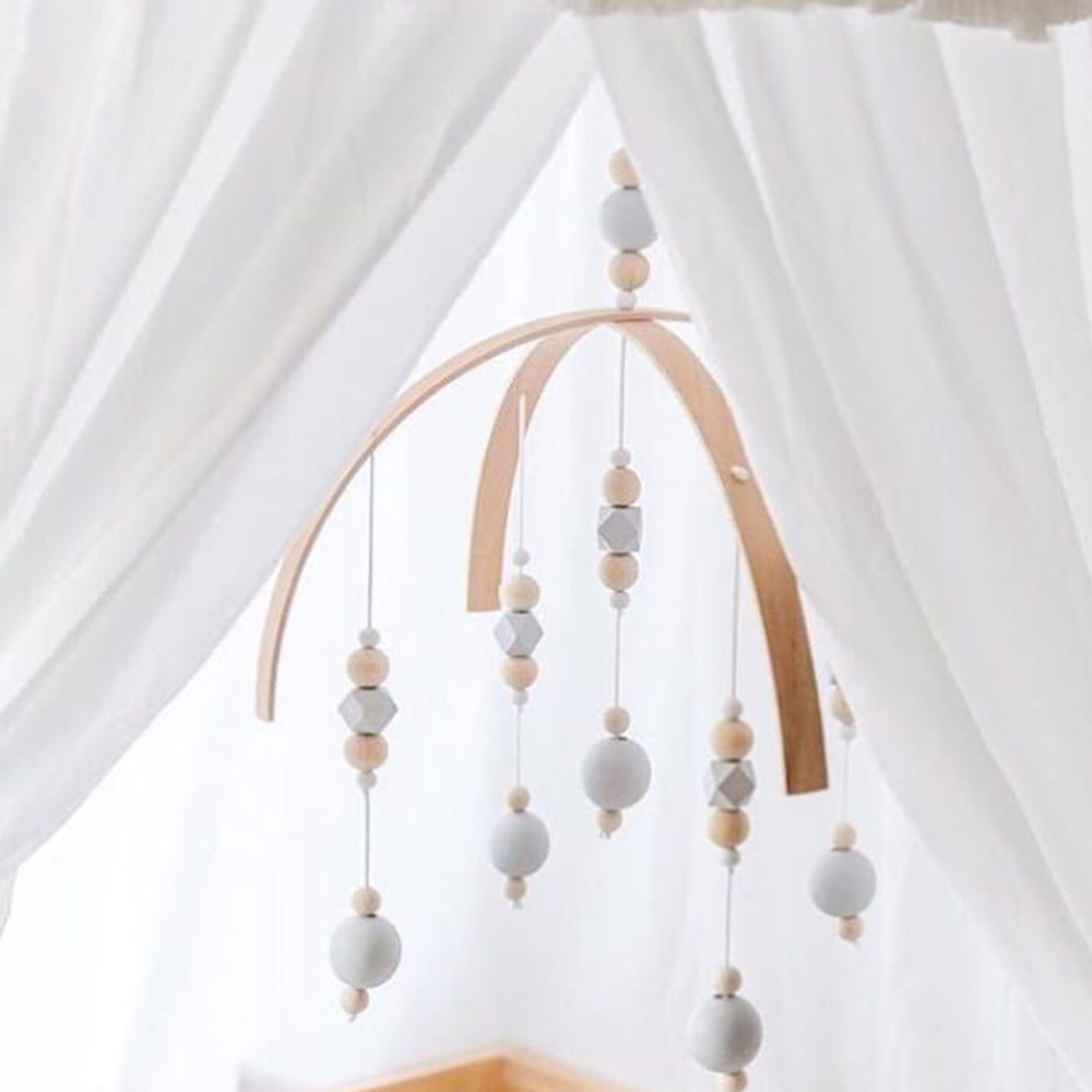 Baby Wooden Beads Wind Chimes Nordic Style Baby rattle and bed bell for Kids Room Bed Hanging Decor