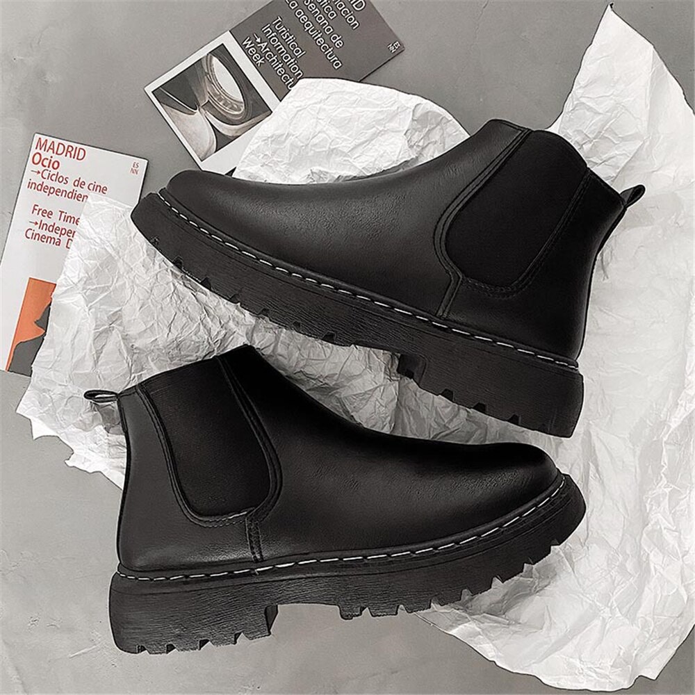 DEEZLA – bottes Chelsea en cuir à plateforme pour homme, de luxe, à la , pour moto, automne et hiver,