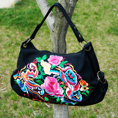 Bestickte damen-einkaufstasche, Blumen- bestickt, vielseitig verwendbar, schulter- und umhängetasche, lässiger boho-stil