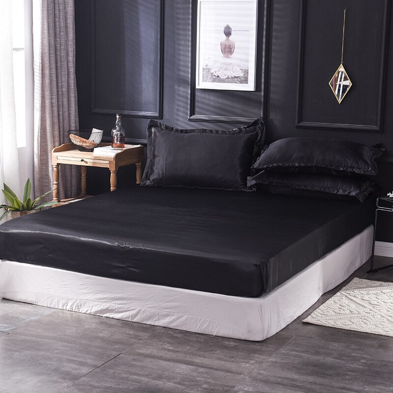 Yaapeet 1 Pcs Luxe 100% Satijn Zijde Hoeslaken Zijdeachtige Soild Kleur Matrashoes Koningin Koning Lakens Sprei: black / 135x200cm