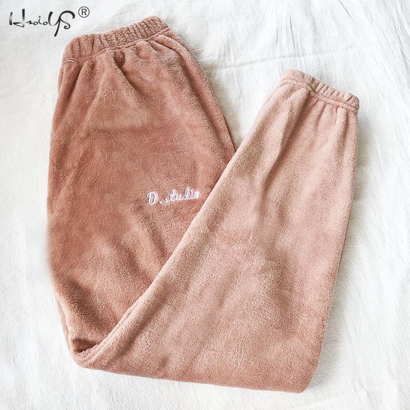 Inverno feminino flanela de veludo pijamas define pijamas grosso solto casual macio quente camisola de casa roupas femininas terno pijamas: Pant Pink