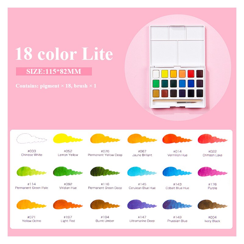 Sakura akvarel solid pigment maling sæt 12/18/24/30/36/48/60/72 farver lite / hardcover studerende håndmalede bærbare forsyninger: Lite -18 farver