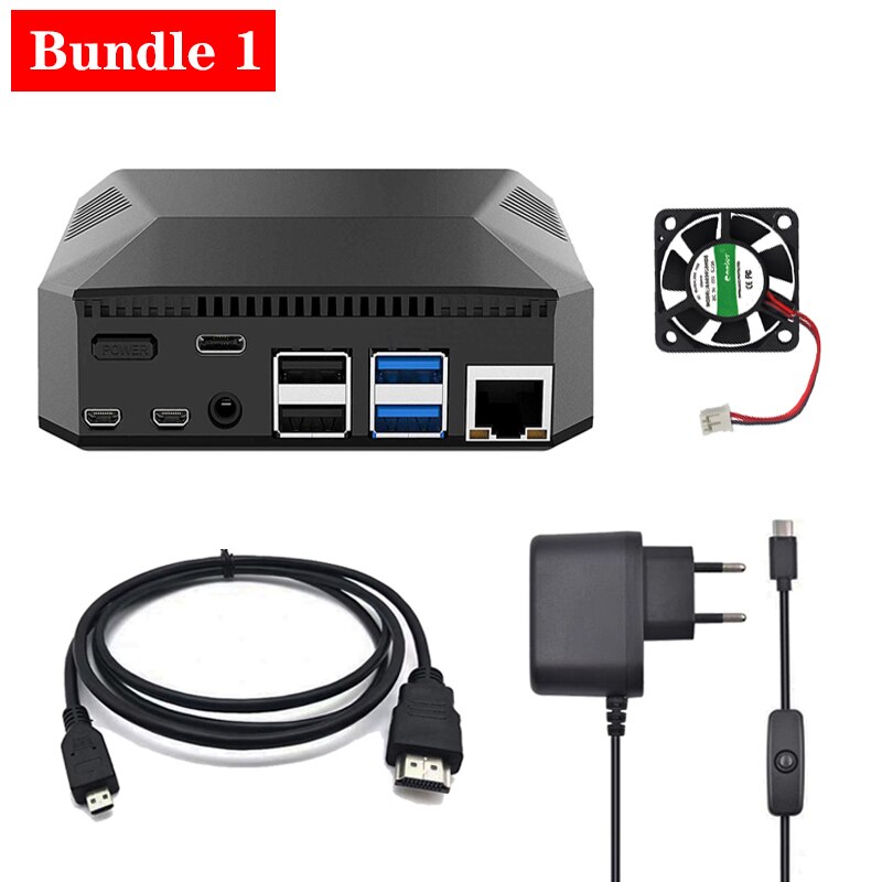 lampone pi Modello B di Caso di Alluminio Della Cassa Del Metallo scatola scatola 4 con il Potere di Alimentazione della Ventola micro Cavo HDMI per lampone pi 4: fascio 1