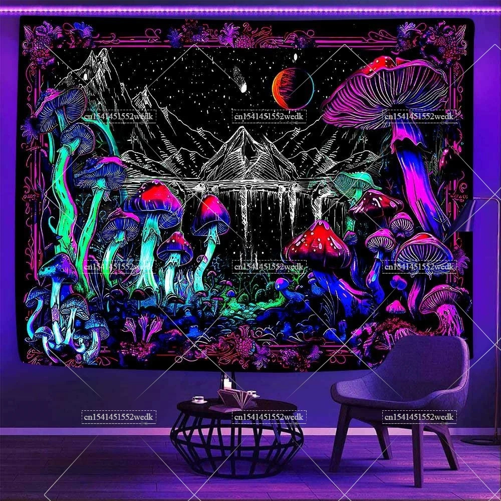 Boho Blacklight Tapestry Colorful Mandala Floral Tapestry Wall Hanging UV Reactive Aesthetic Glow In The Dark Party Backdrops: 150x100 cm / Putty
