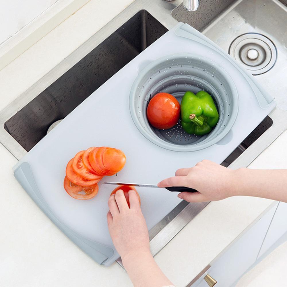 innovativ Multi-Funktionale 3 in 1 Schneidebrett Abnehmbare Klapp Ablauf Korb Waschbecken Schneiden Bord Küche Werkzeuge Waschen Baske