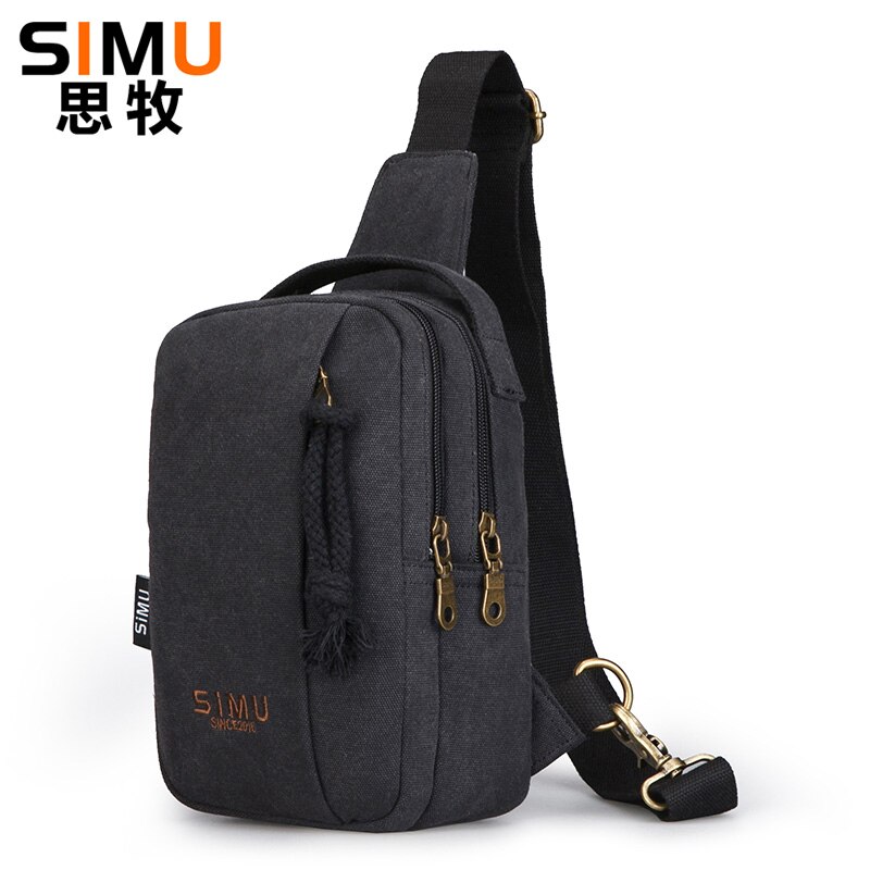 Borsttas heren sling bag grote capaciteit handtas heren katoenen canvas -verkoop crossbody tas casual schoudertas: Zwart